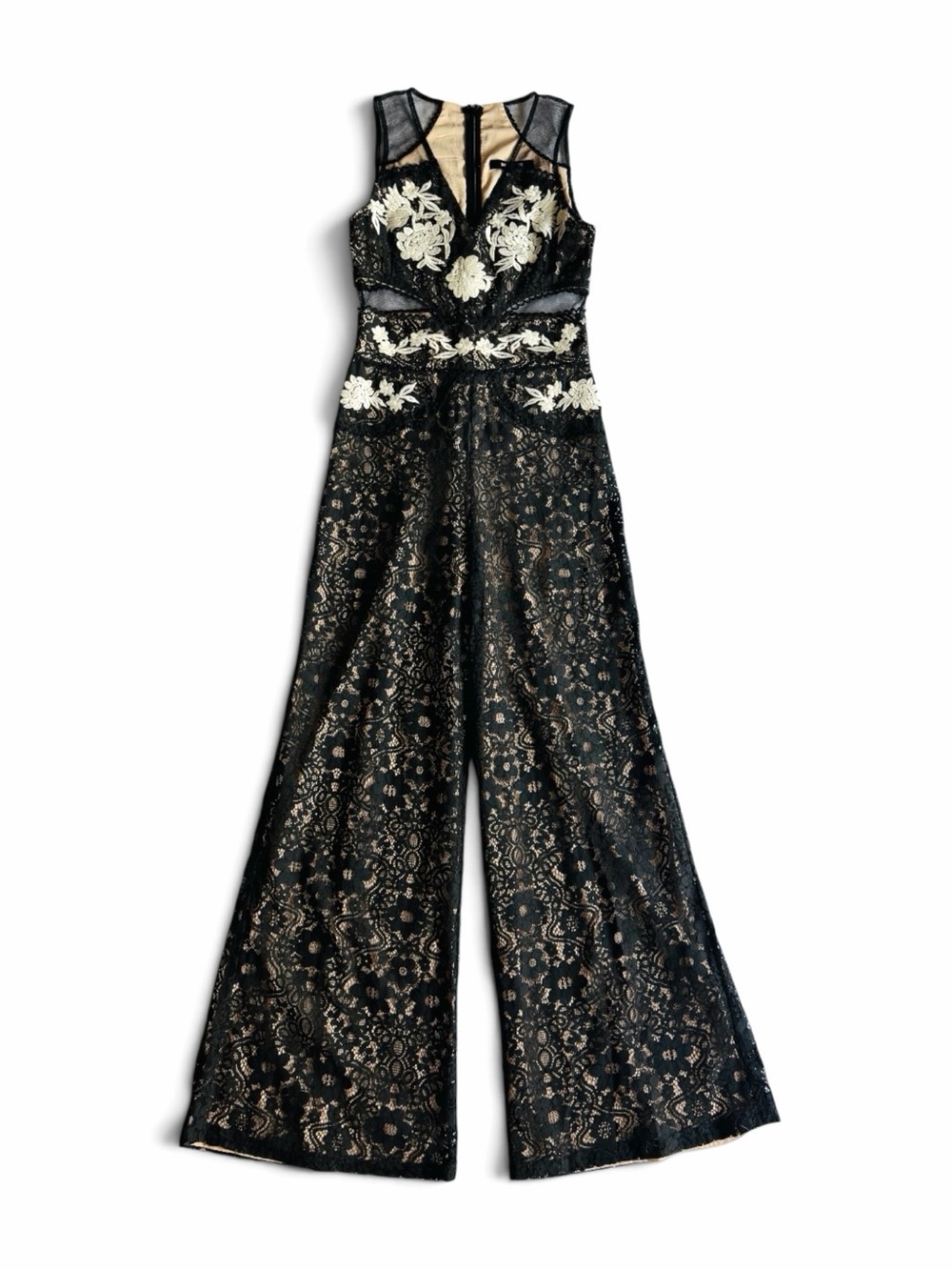 ★ Sugar + Lips Wedding Guest Lace Embroidered Wide Leg Jumpsuit Black S ★